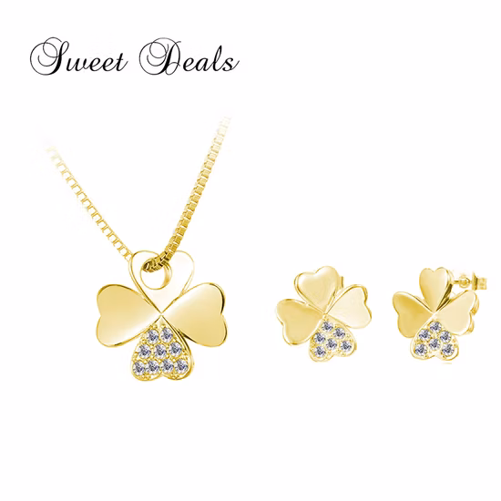 Conjunto de colar de brincos de trevo de quatro folhas joias da moda