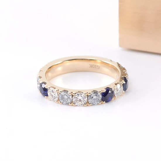 Anel de safira azul mix def moissanite redondo para mulheres joias de anel