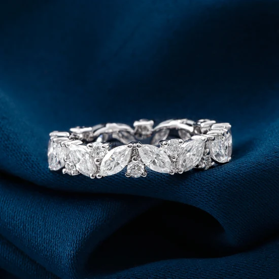 2022 estilo popular 4x2mm marquise e redondo moissanite diamante eternidade aliança de casamento em ouro 14k