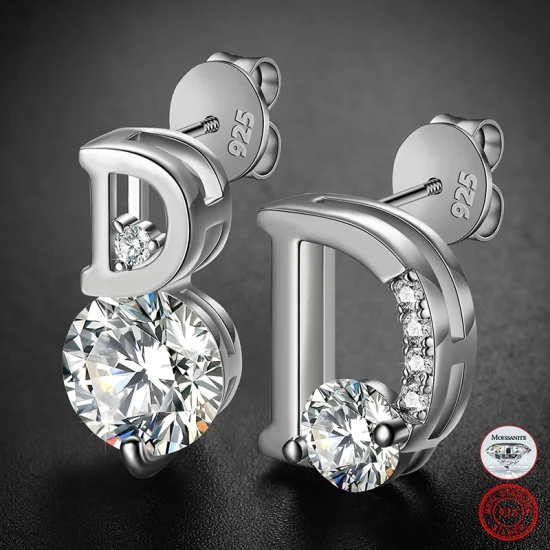 2022 na moda jóias de noiva fina moda 925 prata esterlina vvs moissanite diamante assimétrico letra d brincos para mulher