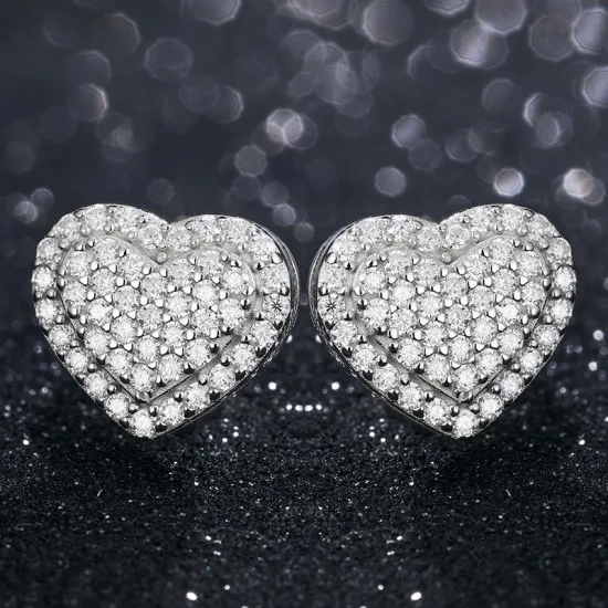Novo formato de coração brinco 925 prata esterlina bling moissanite brincos masculinos amazon venda quente brincos