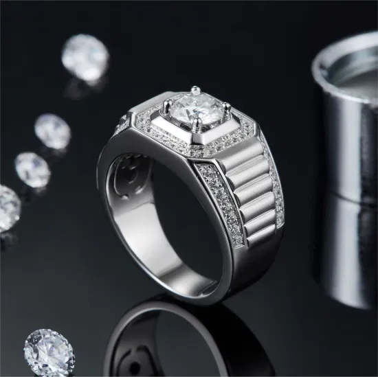 Venda quente jóias de noivado branco banhado a ouro prata 925 1ct d cor vvs moissanite diamante masculino anel de banda de casamento