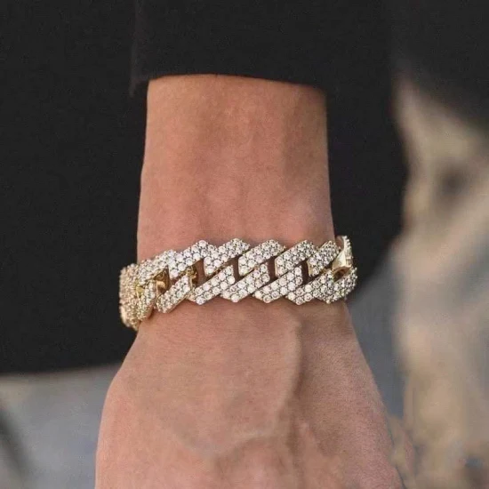 Moda jóias de prata gelada Def Moissanite Diamond Link Hip Hopcuban Chain Bracelet