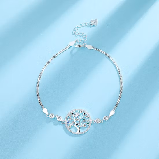 Pulseira de árvore colorida de prata esterlina 925 da moda com CZ transparente em banho de prata para atacado